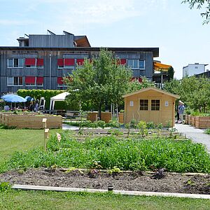 Die neue Oase vorm Seniorenwohnhaus: