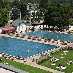 Das Volksgartenbad von der Vogelperspektive.