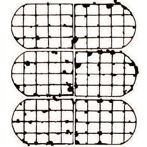 Abstraktes Bild - schwarze quadratische Vierecke aneinandergereiht