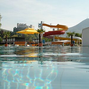 Das Leopoldskrone Freibad "Lepi" in den Morgenstunden ohne Besucher.