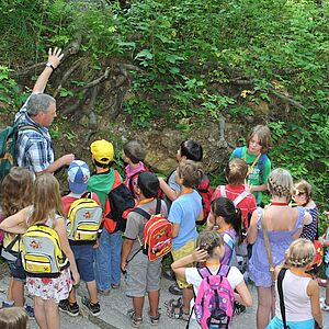 Der Walfexperte Josef Brawisch beim Führen einer Schulkasse durch den Wald