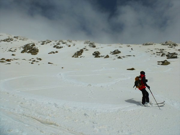 weiße Spuren im beigen Schnee