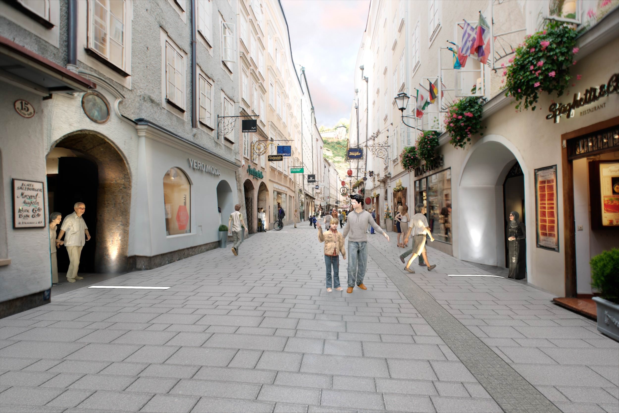 Visualisierung Getreidegasse Richtung Mönchsberg Visualisierung Getreidegasse Richtung Mönchsberg