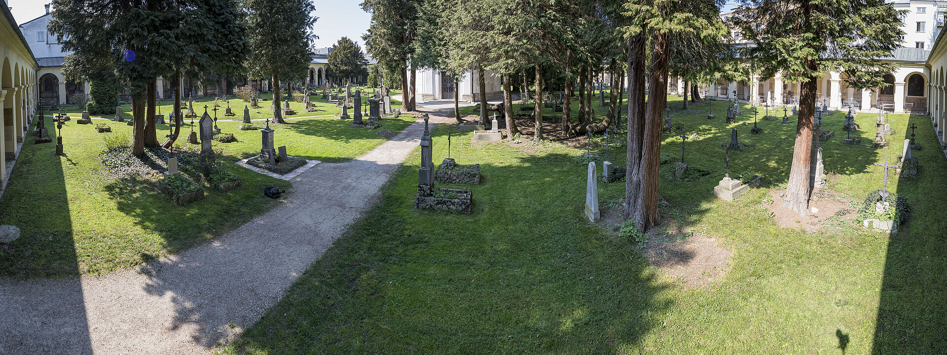 Der Erholungsraum des Sebastianfriedhofs in der Linzergasse.