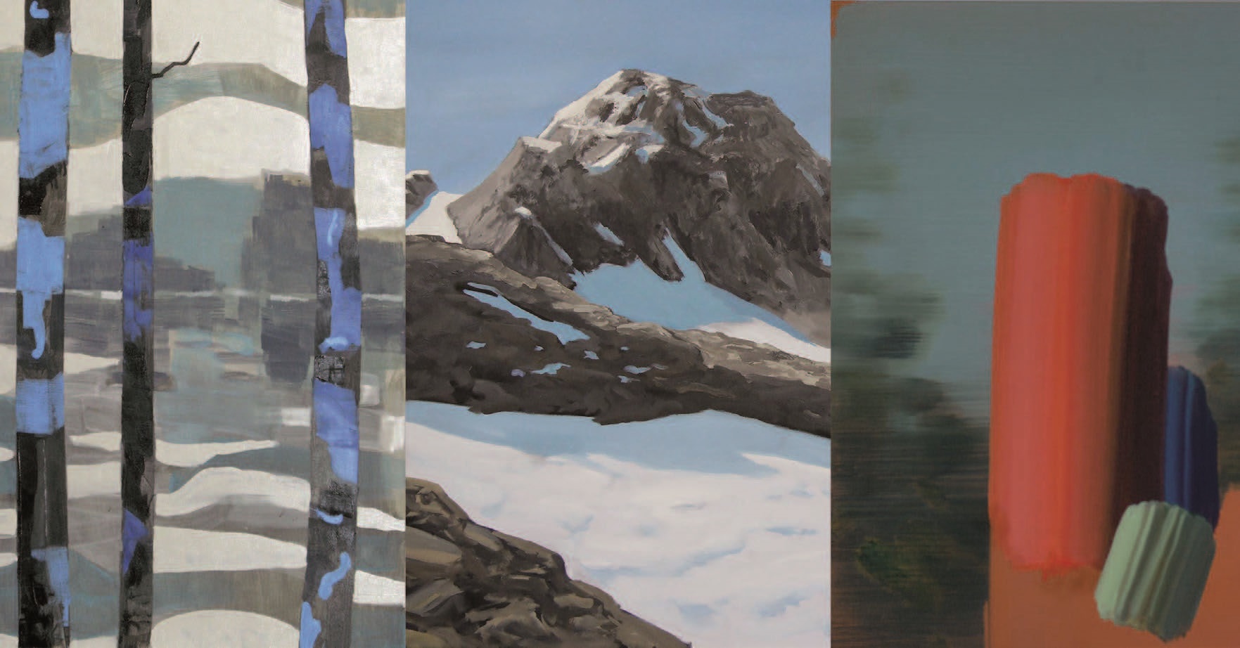 Foto zusammengesetzt aus drei Bildausschnitten von Bildern der ausstellenden Künstler Bock, Gröne und Kanter