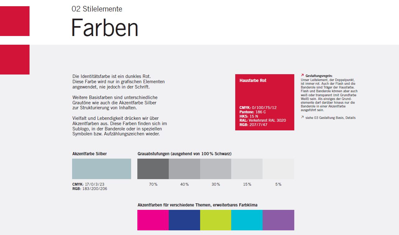 Eine Seite aus dem CD Manual der Stadt Salzburg welche die Farben beschreibt.