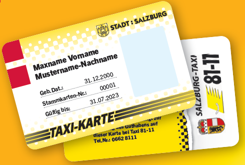 Taxi-Karte im Scheckkartenformat