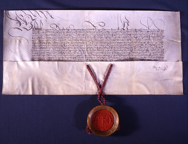 Abbildung der Urkunde mit Siegel von Kaiser Friedrich III.