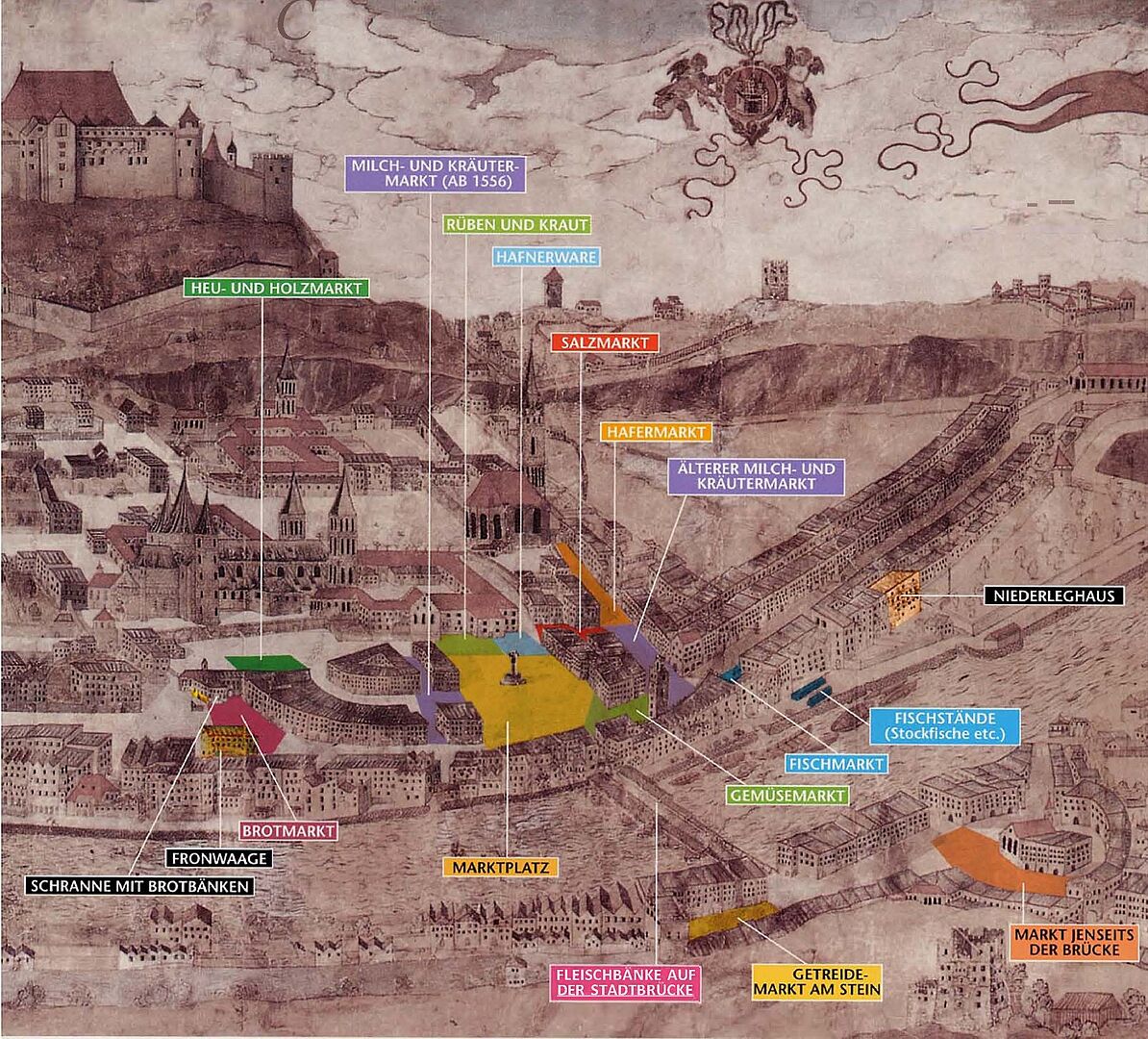 Stadtansicht Blickrichtung Festung mit den Märkten vom 16. Jahrhundert.