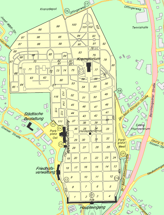 Plan vom Friedhofskataster des Kommunalfriedhofs