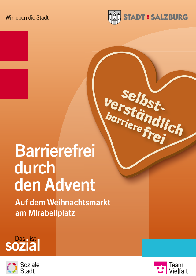 Barrierefrei durch den Advent! Das Bild zeigt das Plakat "Barrierefrei durch den Advent" mit einem Lebkuchenherz in dem der Text "selbstverständlich barrierefrei" steht.