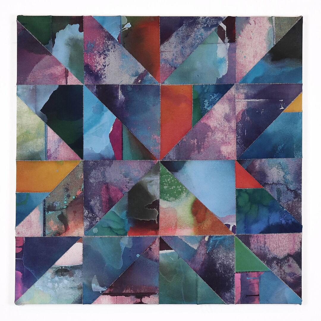 eight pointed star, 2025 acrylic and embroidery floss on raw canvas, 36in x 36in ; 91.5cm x 91.5cm