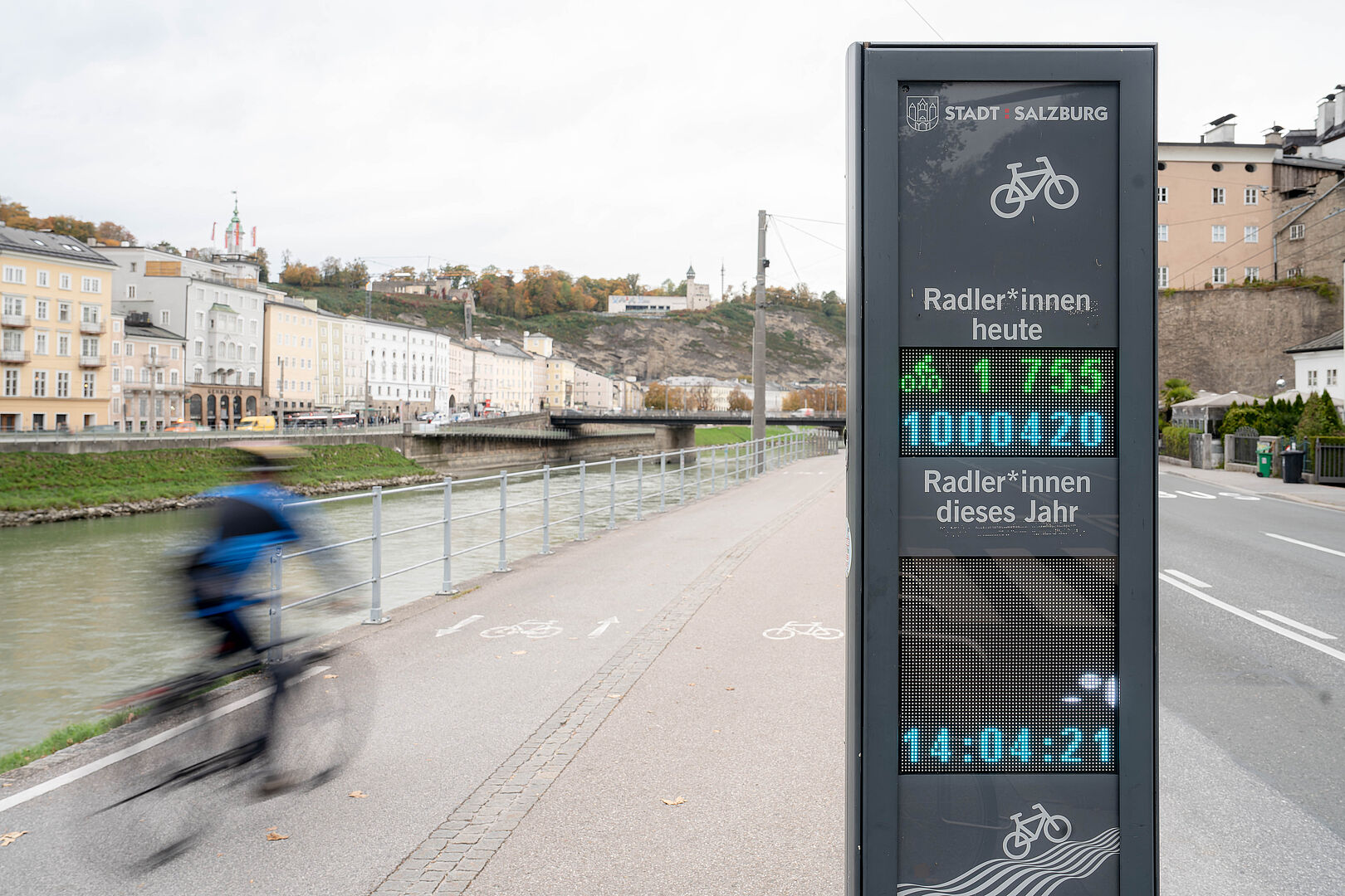 Radzählstelle am Giselakai zeigt über 1 Mio. Radfahrten 2023