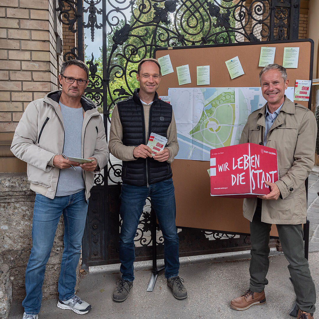 Landschaftsarchitekt Peter Aicher, Michael Heinl und Christian Stadler von den Stadtgärten