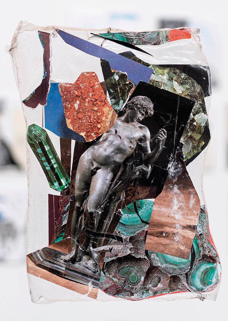Bernhard Lochmann, Adonis, Collage (beidseitig), ca. 34 × 23 cm, 2025