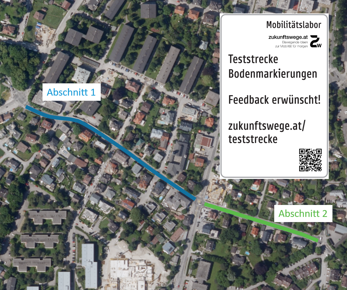 Die Strecke für die Forschungsarbeiten verläuft in 2 Abschnitten an der Nußdorferstraße